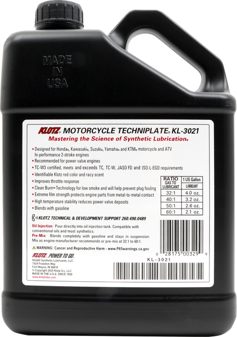 KLOTZ OIL TC-W 3? 2-Stroke Engine Oil - 1 US gallon KL-3021
