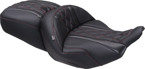 MUSTANG Deluxe One-Piece, 2-Up Seat - Diamond - Dark Cherry Stitch - FLT/FLH '23-'25 89411DC