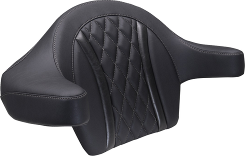 MUSTANG Deluxe Extended Arm Wrap-around Backrest - Diamond - Gunmetal Stitch - FLT/FLH '23-'25 88430GM