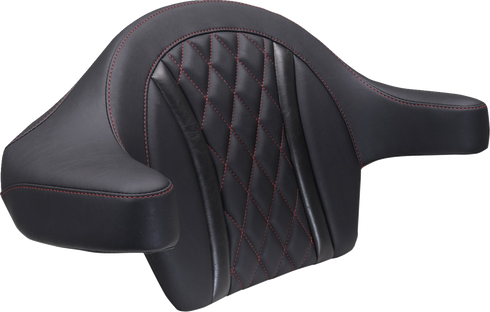 MUSTANG Deluxe Extended Arm Wrap-around Backrest - Diamond - Dark Cherry Stitch - FLT/FLH '23-'25 88430DC