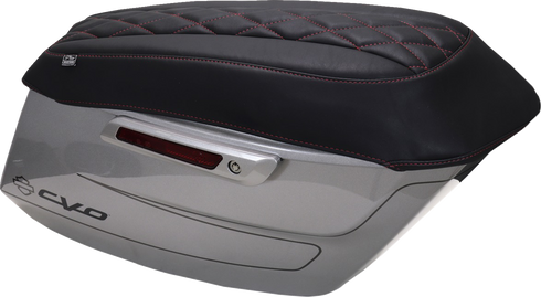 MUSTANG Deluxe Diamond Saddlebag Lid Cover - Black w/ Dark Cherry Stitch - FLH/FLT '23-'25 88470DC