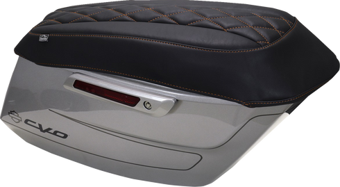 MUSTANG Deluxe Diamond Saddlebag Lid Cover - Black w/ Mandarin Orange Stitch - FLH/FLT '23-'25 88470MO
