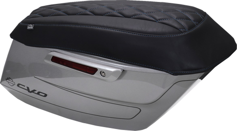 MUSTANG Deluxe Diamond Saddlebag Lid Cover - Black w/ Sky Blue Stitch - FLH/FLT '23-'25 88470SB