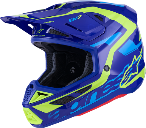 ALPINESTARS SM7 Helmet - Deed - Gloss Blue/Yellow Fluo - XS 8302426-7253-XS