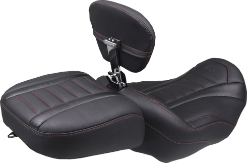 MUSTANG Deluxe Touring Solo Seat - w/ Backrest - Dark Cherry Stitch - FLT/FLH '23-'25 89401DC