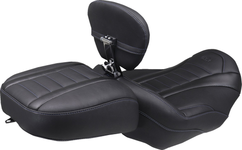 MUSTANG Deluxe Touring Solo Seat - w/ Backrest - Sky Blue Stitch - FLT/FLH '23-'25 89401SB