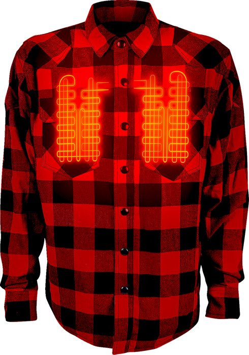 GERBING HEATED CLOTHING 7 V Battery Heated Flannel Shirt - Red/Black - Large GER7VFS-RB-L