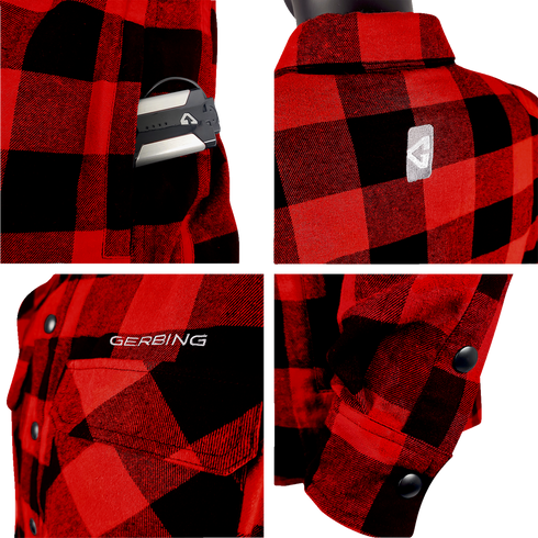 GERBING HEATED CLOTHING 7 V Battery Heated Flannel Shirt - Red/Black - Small GER7VFS-RB-S
