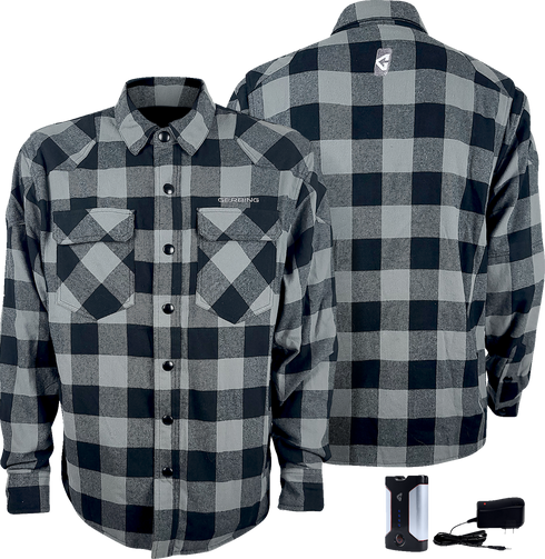 GERBING HEATED CLOTHING 7 V Battery Heated Flannel Shirt - Gray/Black - Medium GER7VFS-BG-M