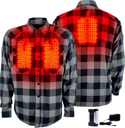 GERBING HEATED CLOTHING 7 V Battery Heated Flannel Shirt - Gray/Black - Large GER7VFS-BG-L