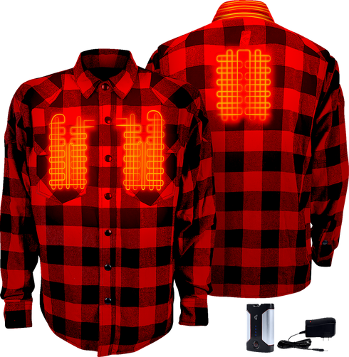 GERBING HEATED CLOTHING 7 V Battery Heated Flannel Shirt - Red/Black - 2XL GER7VFS-RB-XXL