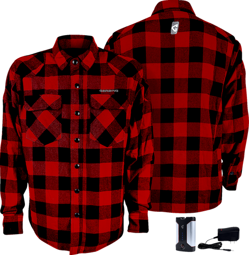 GERBING HEATED CLOTHING 7 V Battery Heated Flannel Shirt - Red/Black - XL GER7VFS-RB-XL