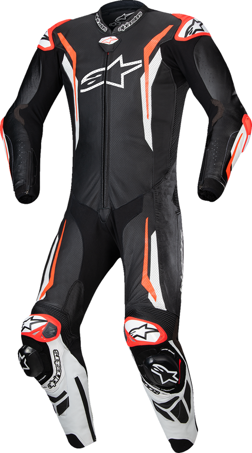 ALPINESTARS GP Tech v5 1-Piece Leather Suit - Black/White/Red Fluo - US 42 / EU 52 3150226-1231-52