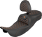 SADDLEMEN RoadSofa™ Tri Gripper Seat - Standard Reach - Orange Stitch - w/ Backrest - FLH/FLT '08-'25 808-07B-211B3