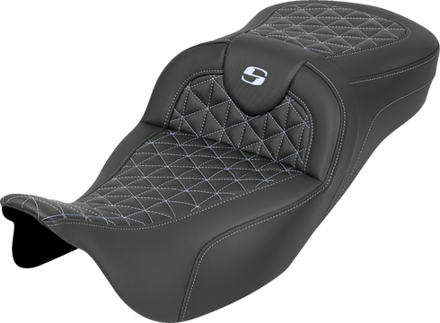 SADDLEMEN RoadSofa™ Tri Gripper Seat - Extended Reach - Silver Stitch - w/o Backrest - FLH/FLT '08-'25 808-07B-21105