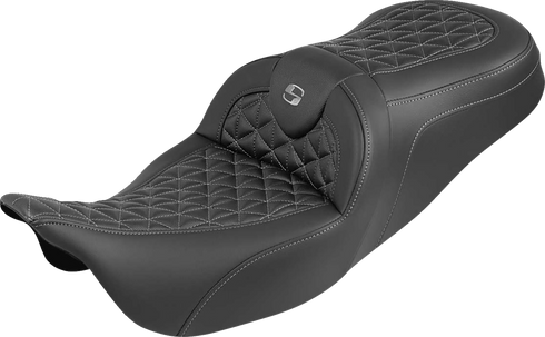 SADDLEMEN RoadSofa™ Tri Gripper Seat - Standard Reach - Gray Stitch - w/o Backrest - FLH/FLT '08-'25 808-07B-21002