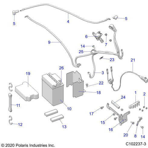 Polaris Battery, 195 Cold Crank Amps, Genuine OEM Part 4140006, Qty 1