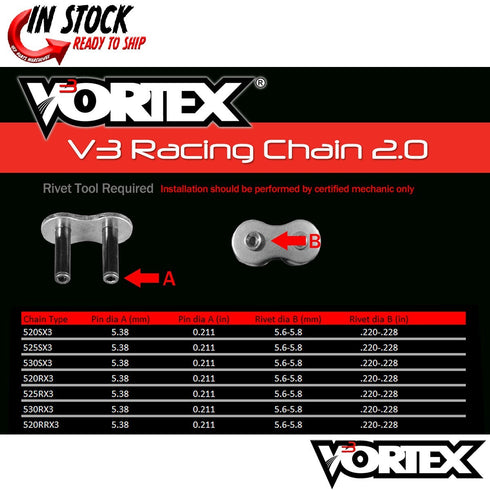 Kawasaki ZX6R 07-12 Vortex 520 Chain and Sprocket Kit 15-43 Tooth CKG6346