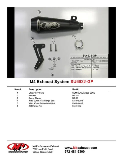 M4 EXHAUST SLIP-ON GP MUFFLER 2008-2010 SUZUKI GSX-R 600 750 AUTHENTIC SU6922-GP