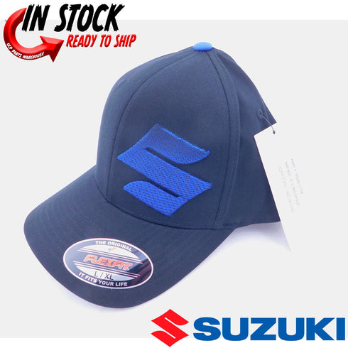 SUZUKI FLEXFIT HAT/CAP L-XL SUZUKI "S" FADE BLACK BLUE RMZ GSXR DRZ NEW