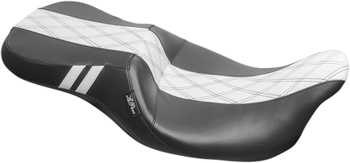 LE PERA Outcast Daddy Long Legs Seat - 2Up - w/o Backrest - Black w/ White Double Diamond Inlay - FL '08-'22 LK-997DLGT1
