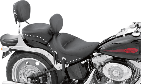 MUSTANG Wide Solo Seat - With Backrest - Black - Studded w/ Concho - Softail '06-'17 79532