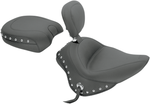 MUSTANG Wide Solo Seat - With Backrest - Black - Studded w/ Concho - FL/FX '11-'17 79740