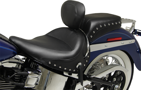 MUSTANG Wide Solo Seat - With Backrest - Black - Studded w/ Concho - FLSTN '05-'17 79913
