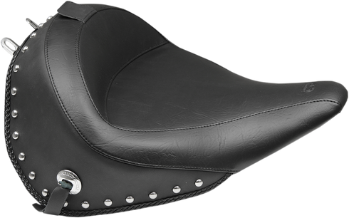 MUSTANG Wide Solo Seat - With Backrest - Black - Studded w/ Concho - FLSTC '16-'17 79915